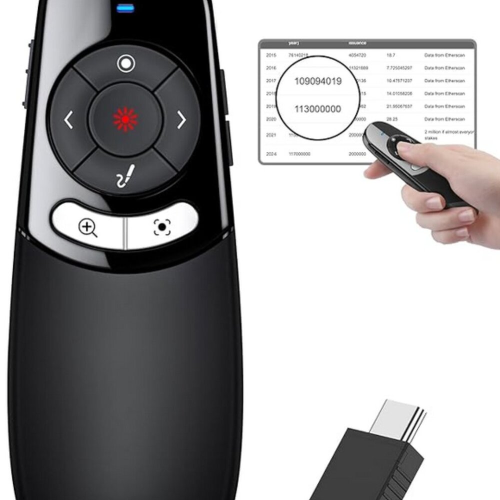 Wireless Presentation clicker, magnifier, annotate tool, volume control, laser
